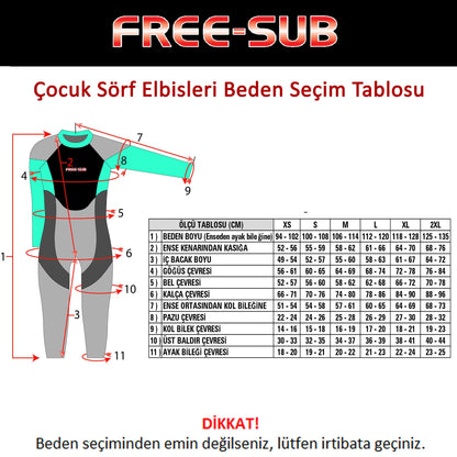 Free-Sub 3mm Çocuk Sörf Scuba Tüplü Dalış Elbisesi Wetsuit Turkuaz - Dalış Elbisesi Market